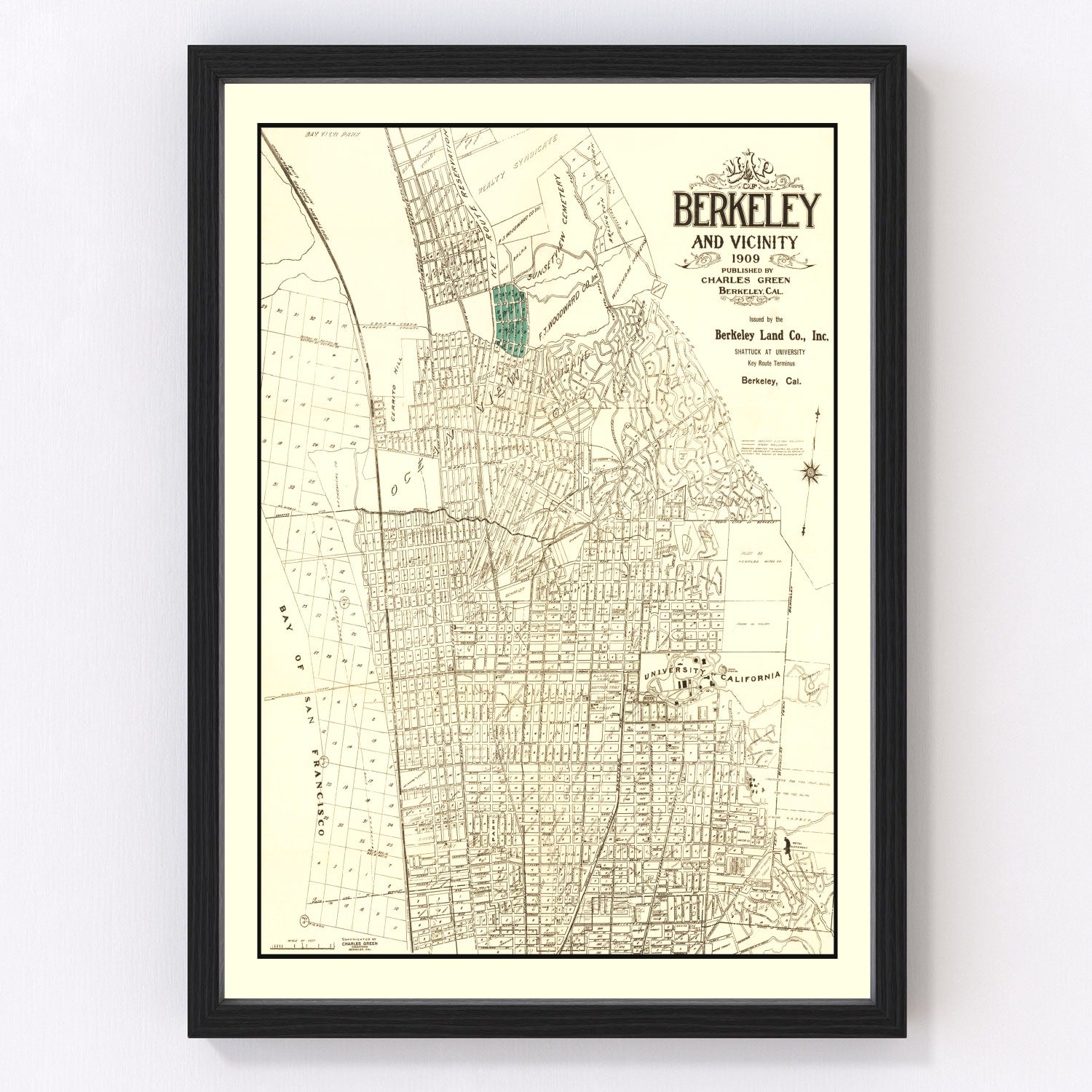 Vintage map of Berkeley, California, 1909 - wall art