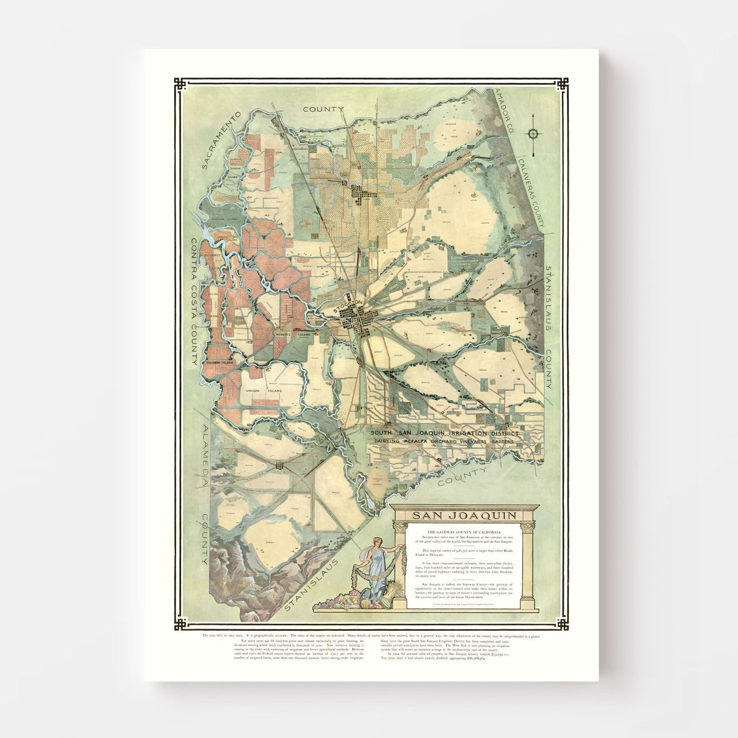 Vintage Map of San Joaquin, California, 1910