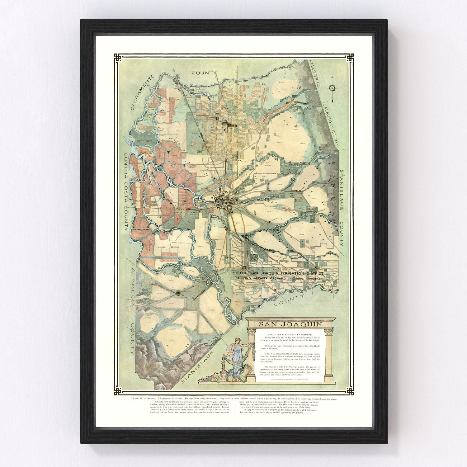 vintage map of San Joaquin, California, 1910