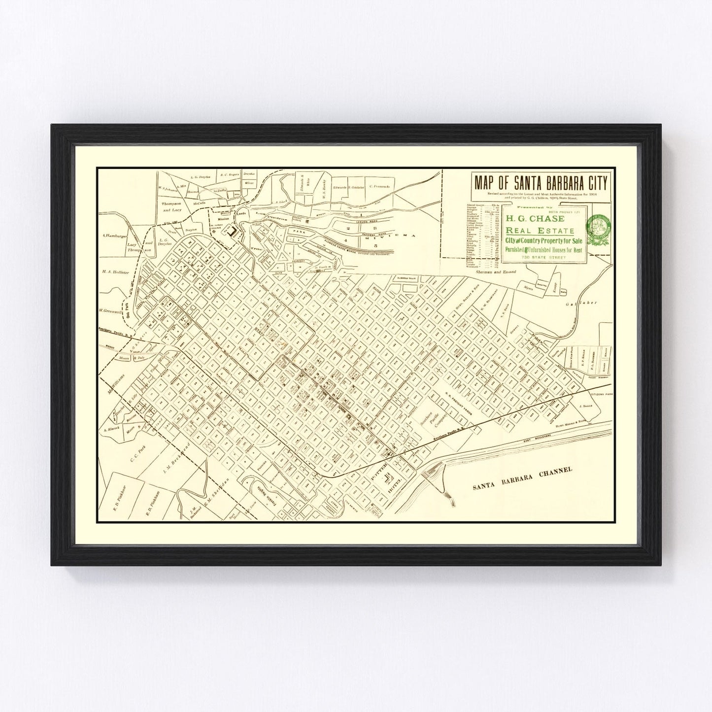 Vintage map of Santa Barbara, California, 1916