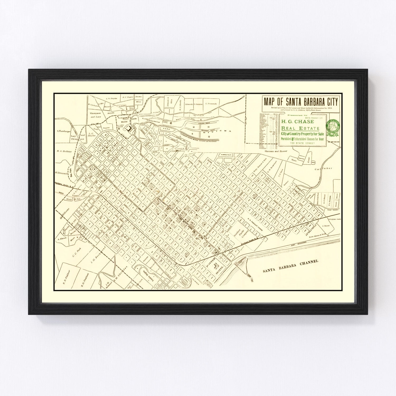 Vintage map of Santa Barbara, California, 1916