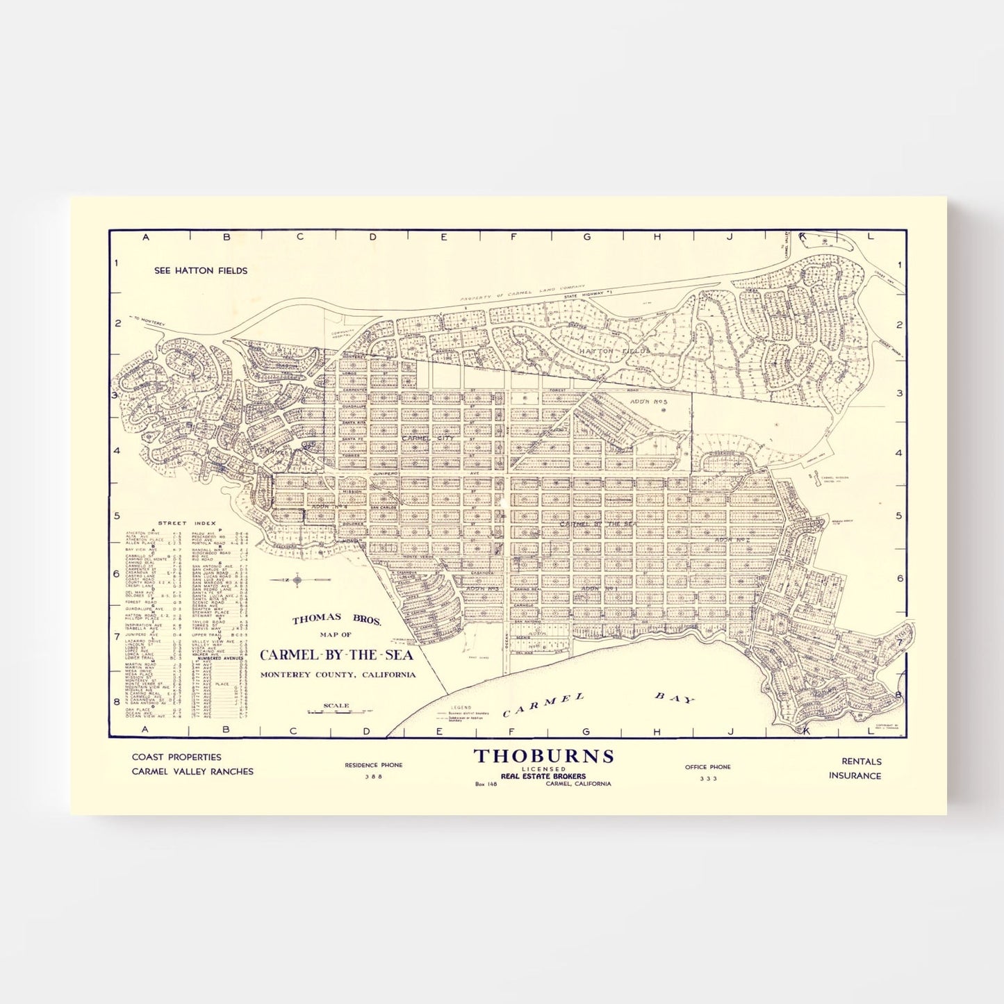 Vintage Map of Carmel-By-The-Sea, California, 1920