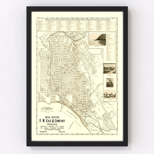 Vintage map of Santa Barbara, California, 1920