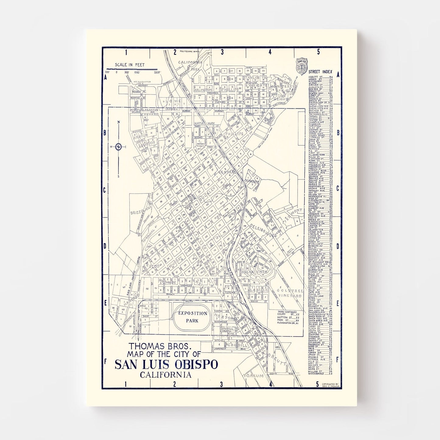 Vintage Map of San Luis Obispo, California, 1920
