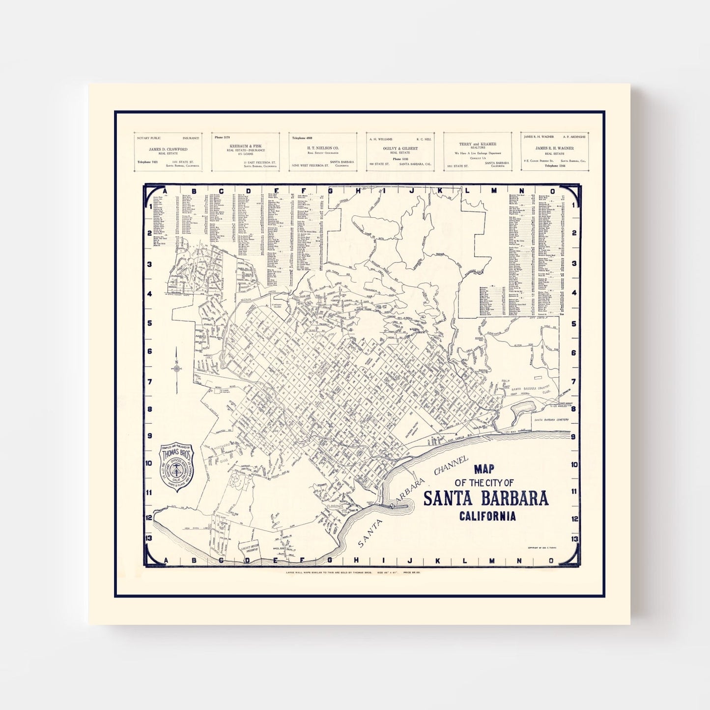 Vintage Map of Santa Barbara, California, 1920