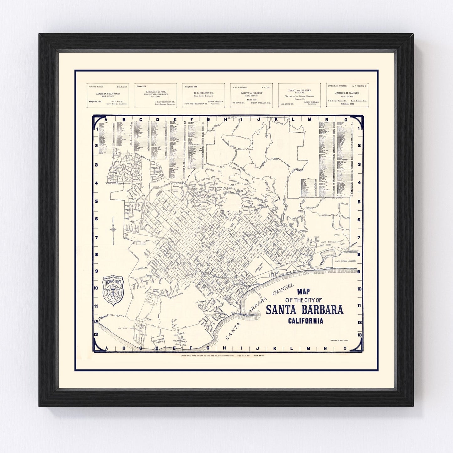 vintage map of Santa Barbara, California, 1920