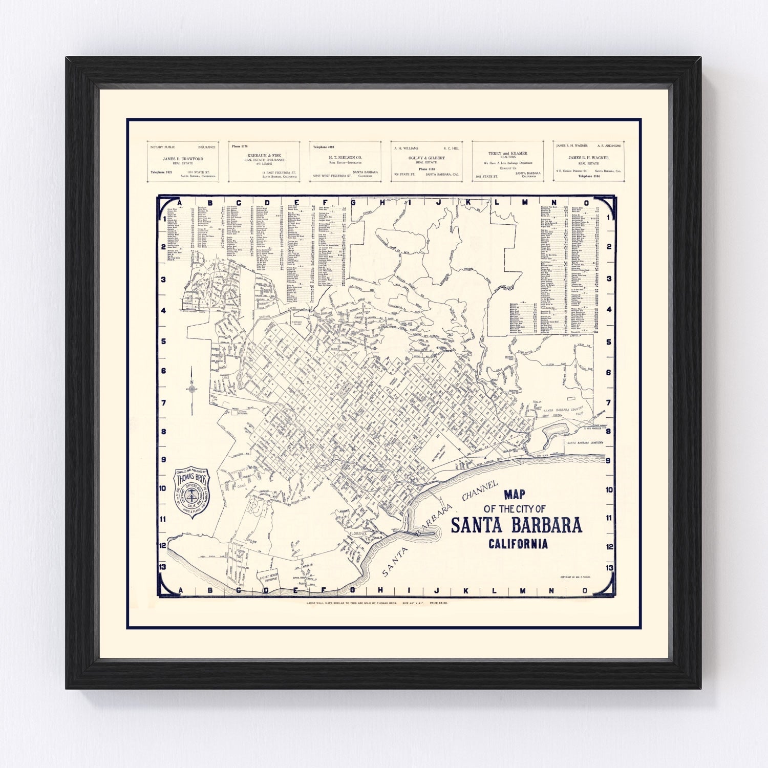 vintage map of Santa Barbara, California, 1920