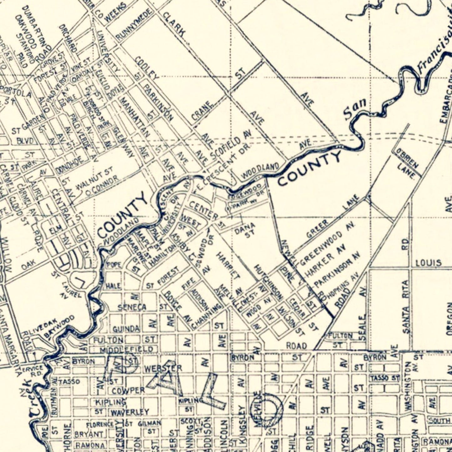 Vintage Map of Palo Alto, California, 1920