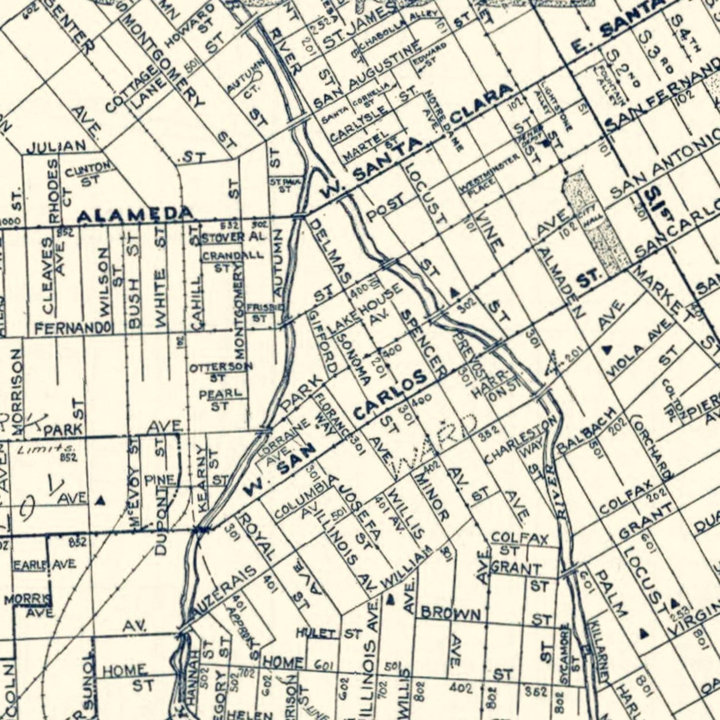 Vintage Map of San Jose, California, 1920
