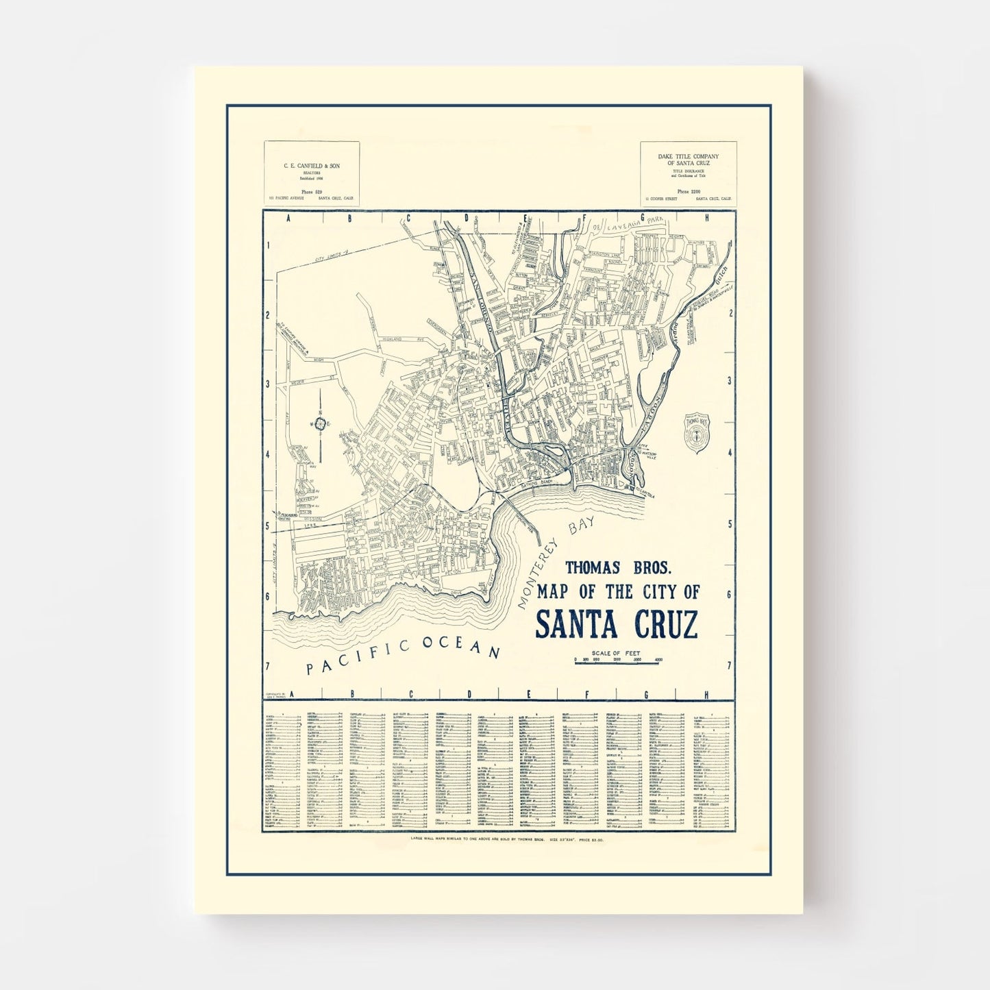 Vintage Map of Santa Cruz, California, 1920