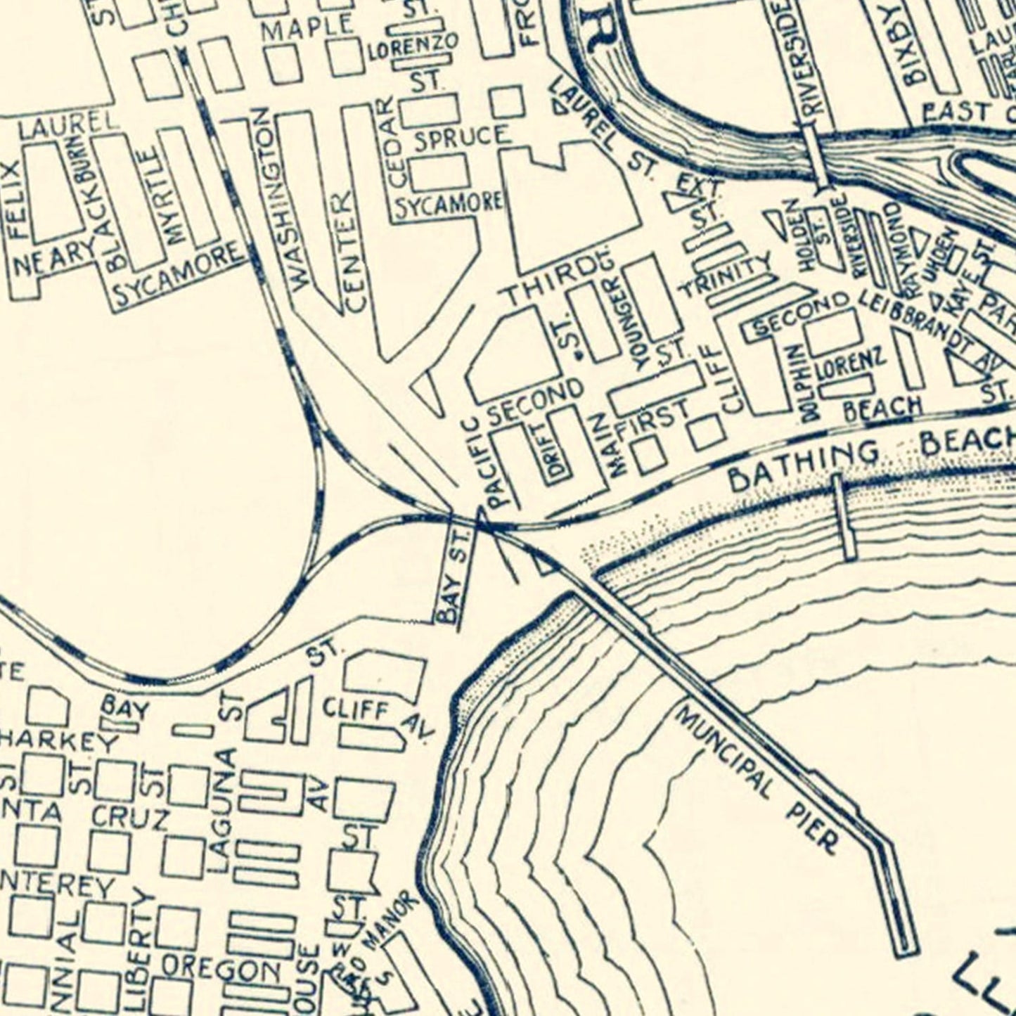 Vintage Map of Santa Cruz, California, 1920