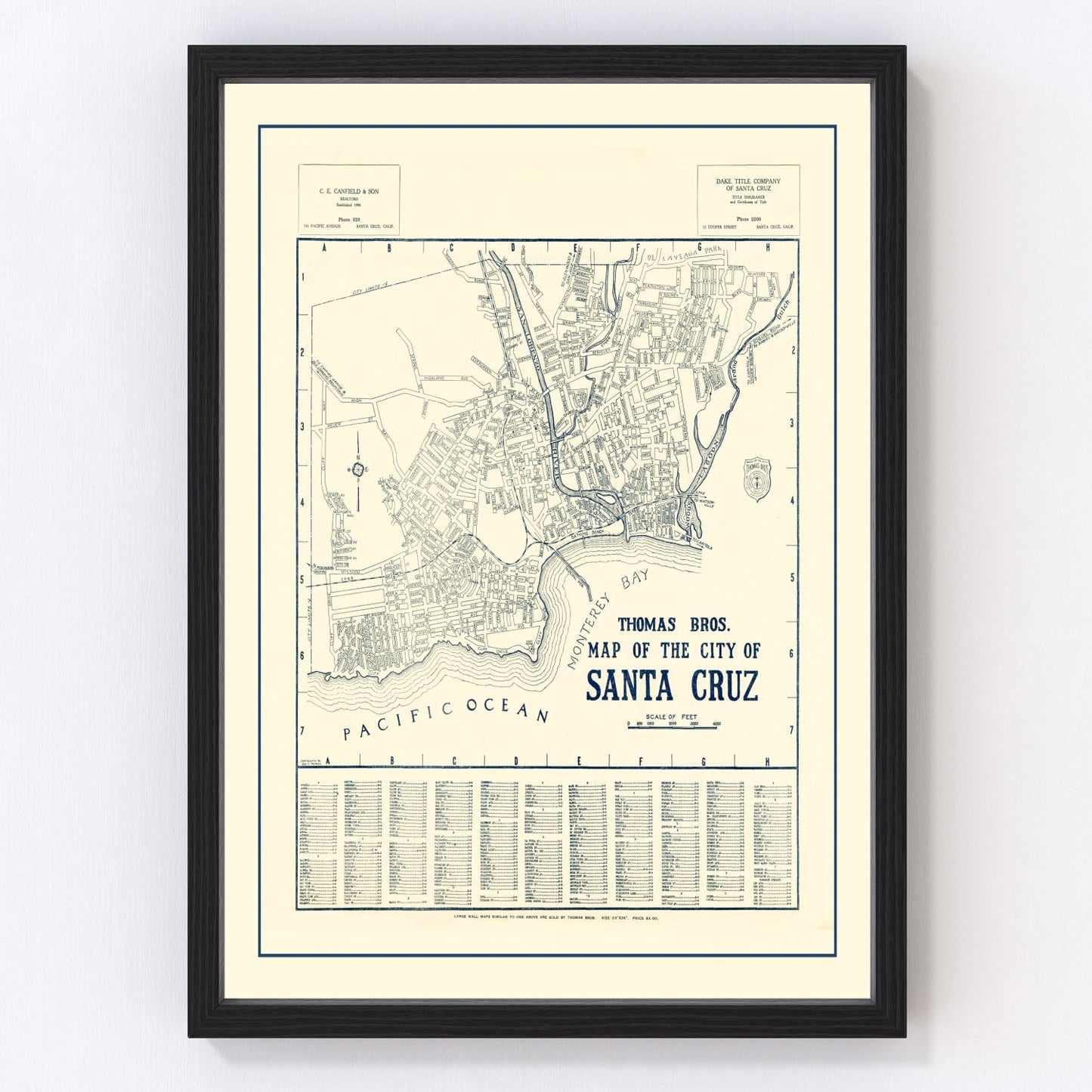 vintage map of Santa Cruz, California, 1920