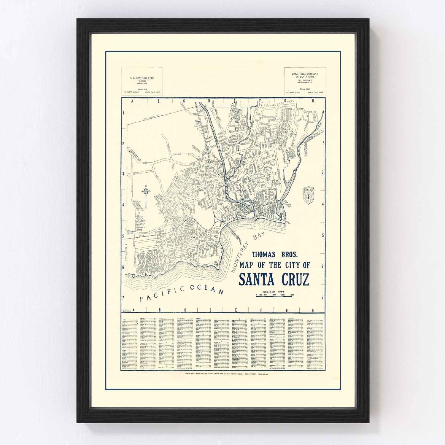 vintage map of Santa Cruz, California, 1920