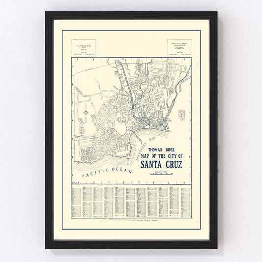 vintage map of Santa Cruz, California, 1920