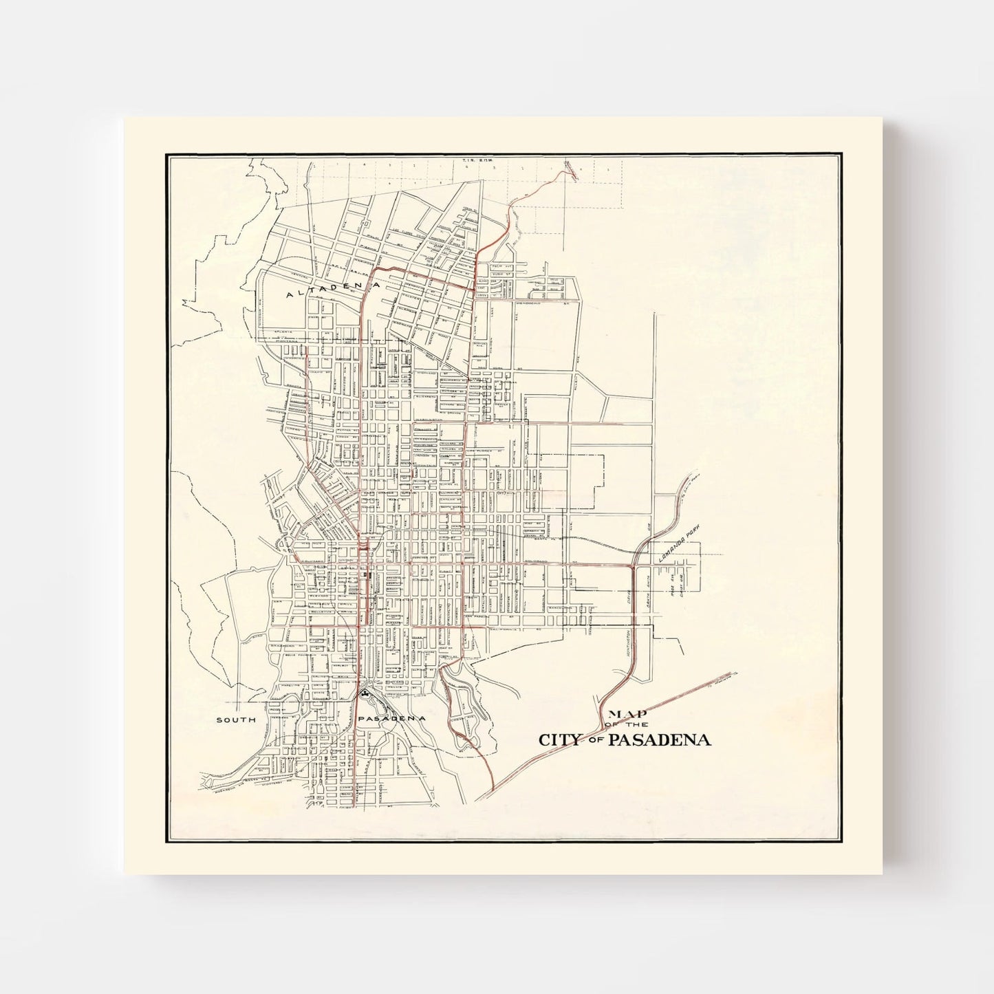 Vintage Map of Pasadena, California, 1922