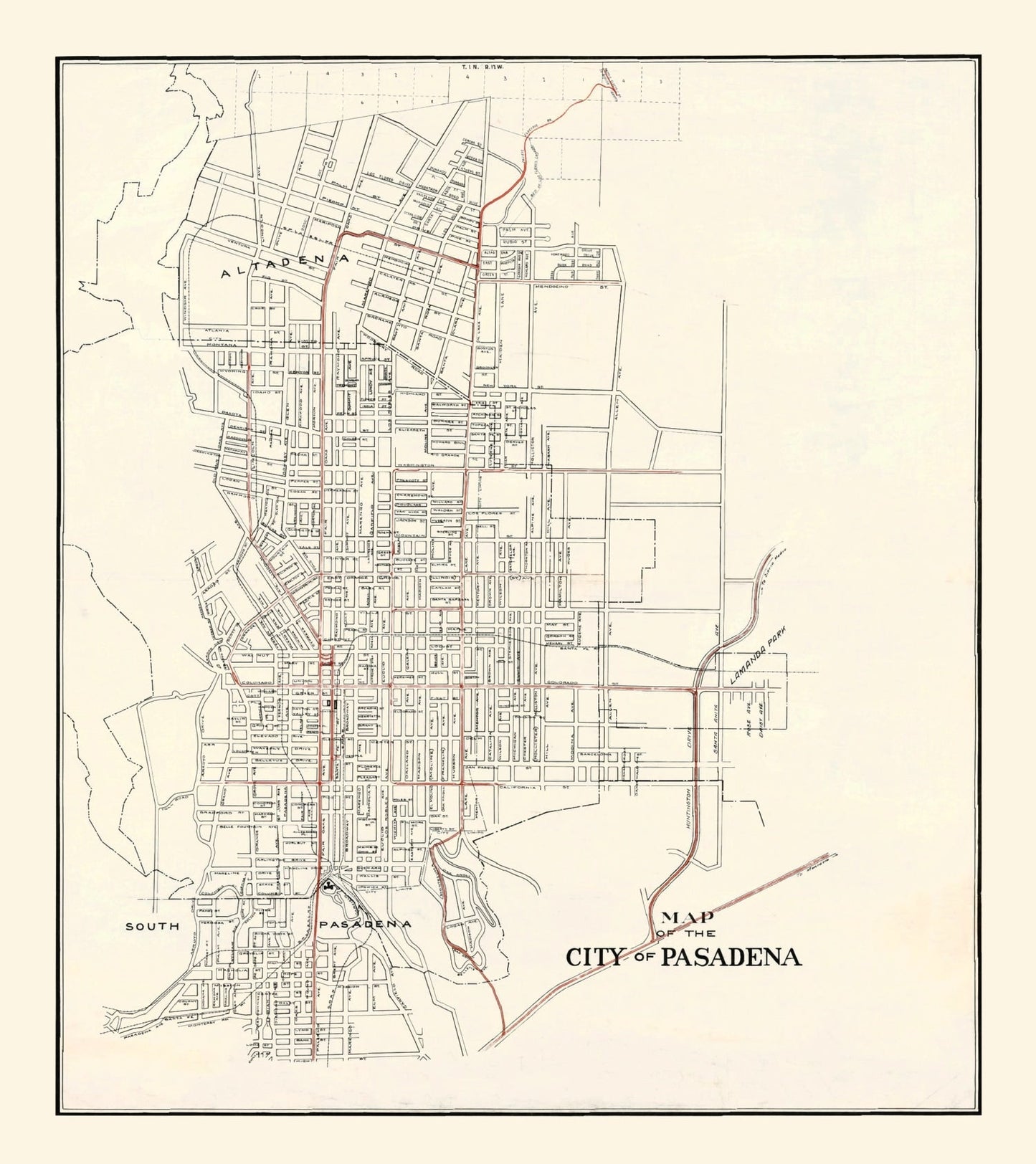 Vintage Map of Pasadena, California, 1922