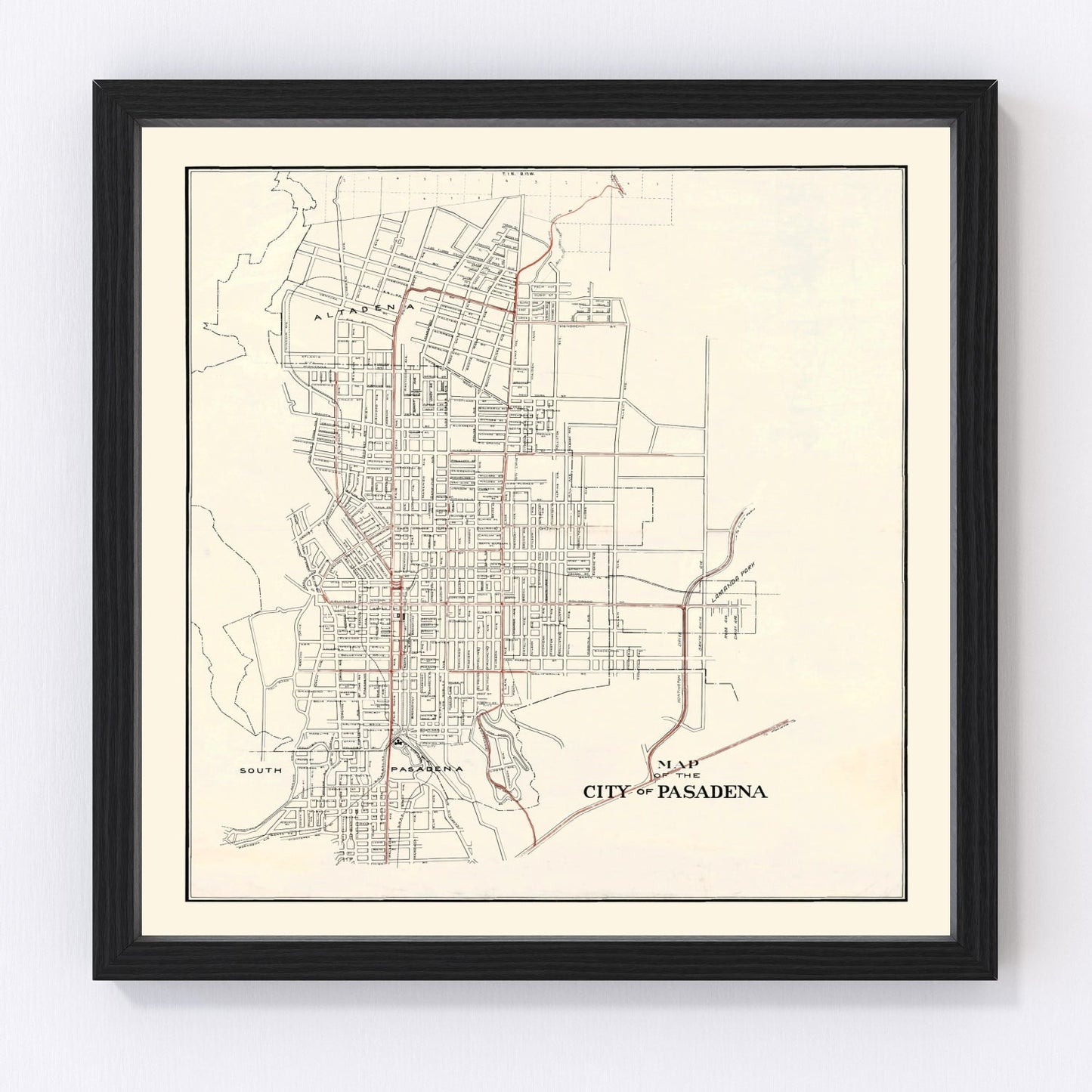 Vintage map of Pasadena, California, 1922