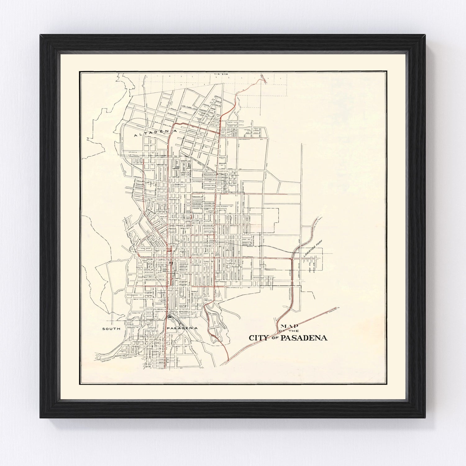 Vintage map of Pasadena, California, 1922