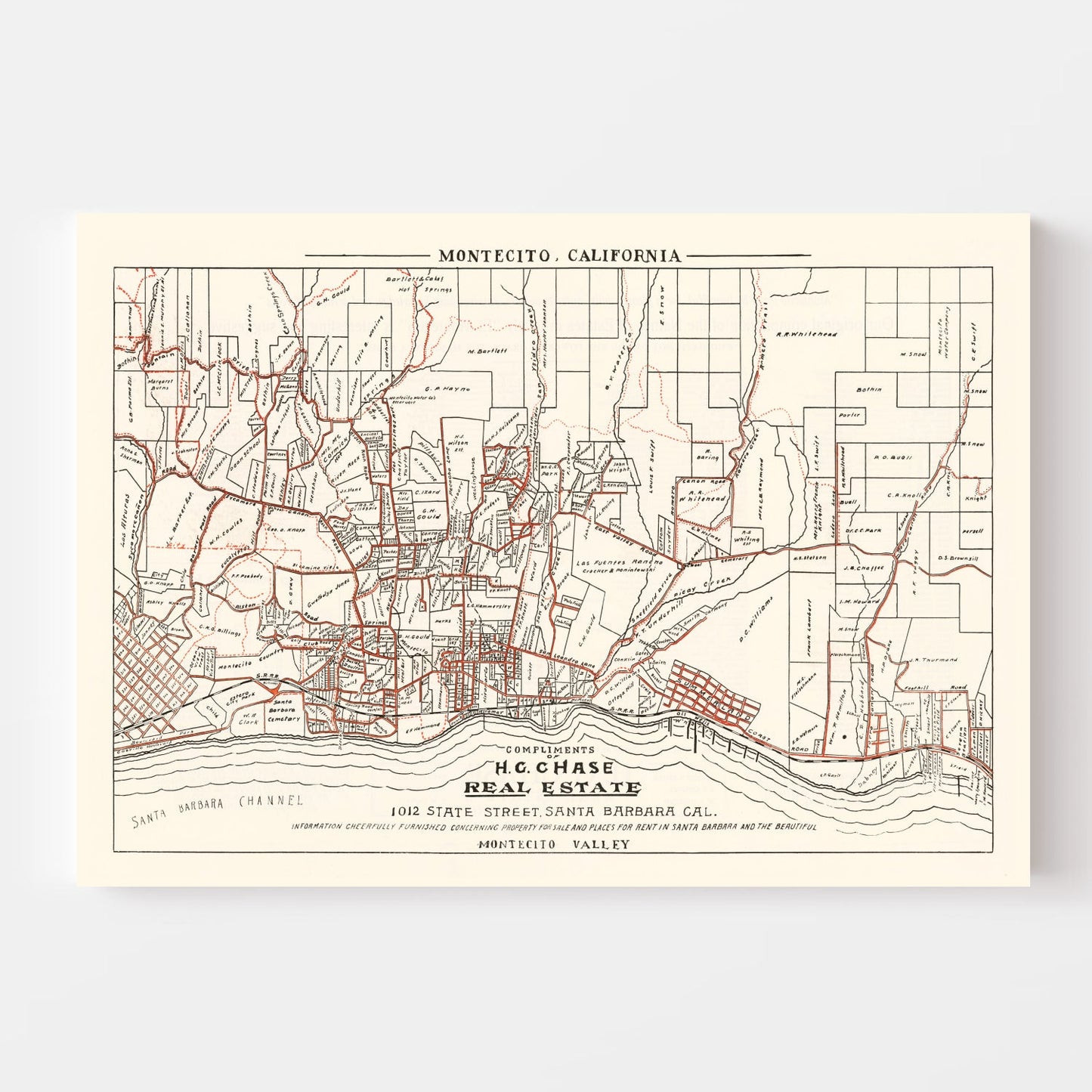 Vintage Map of Montecito, California, 1924