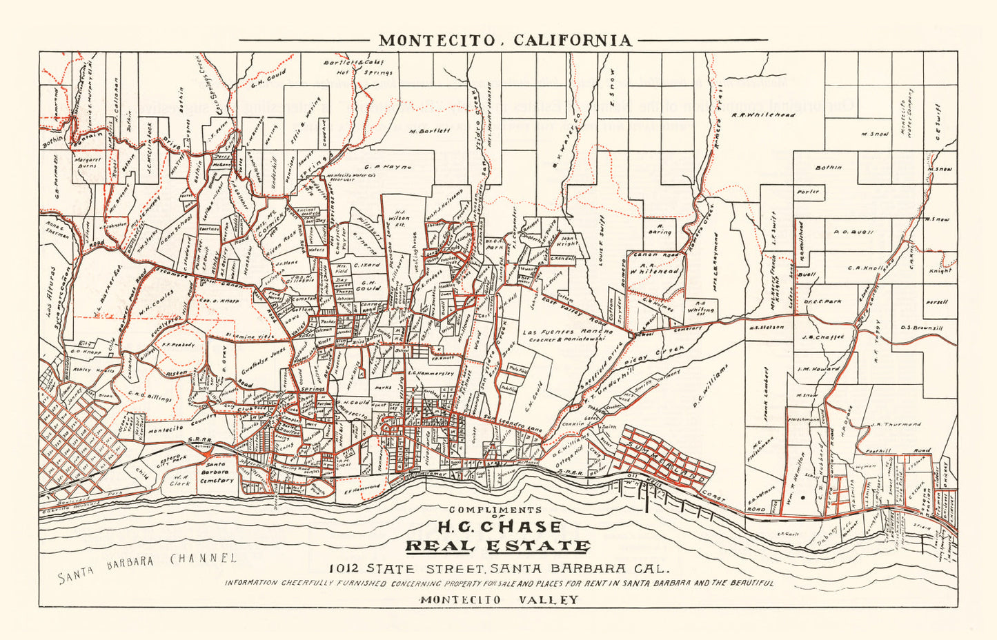 Vintage Map of Montecito, California, 1924