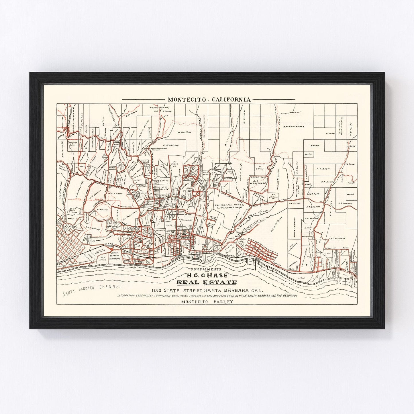 Vintage map of Montecito, California, 1924