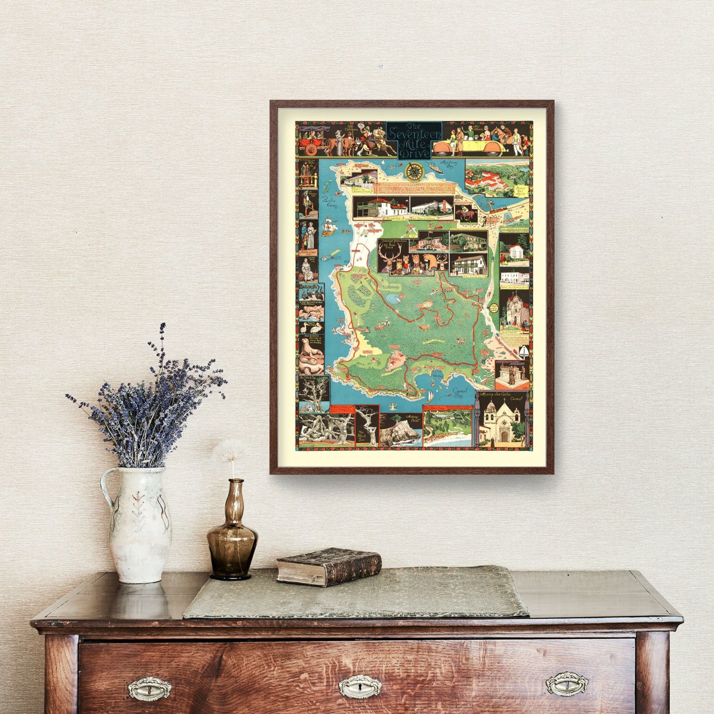 Vintage Seventeen Mile Drive California Map, 1927