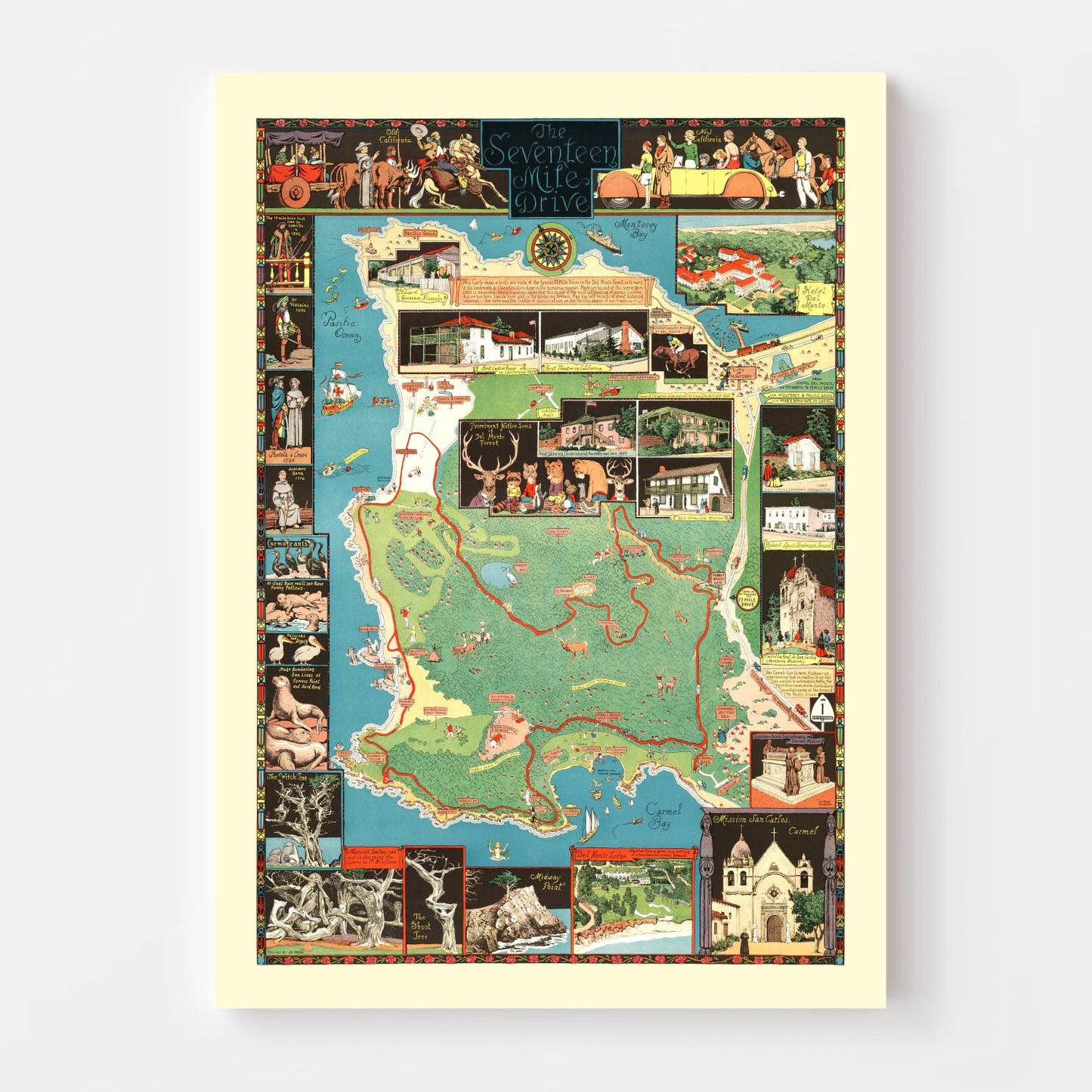 Vintage Seventeen Mile Drive California Map, 1927