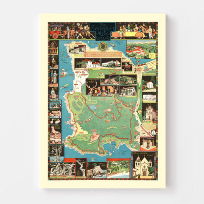 Vintage Seventeen Mile Drive California Map, 1927
