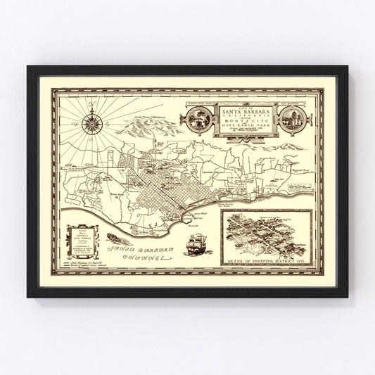 Vintage map of Santa Barbara, California, 1930