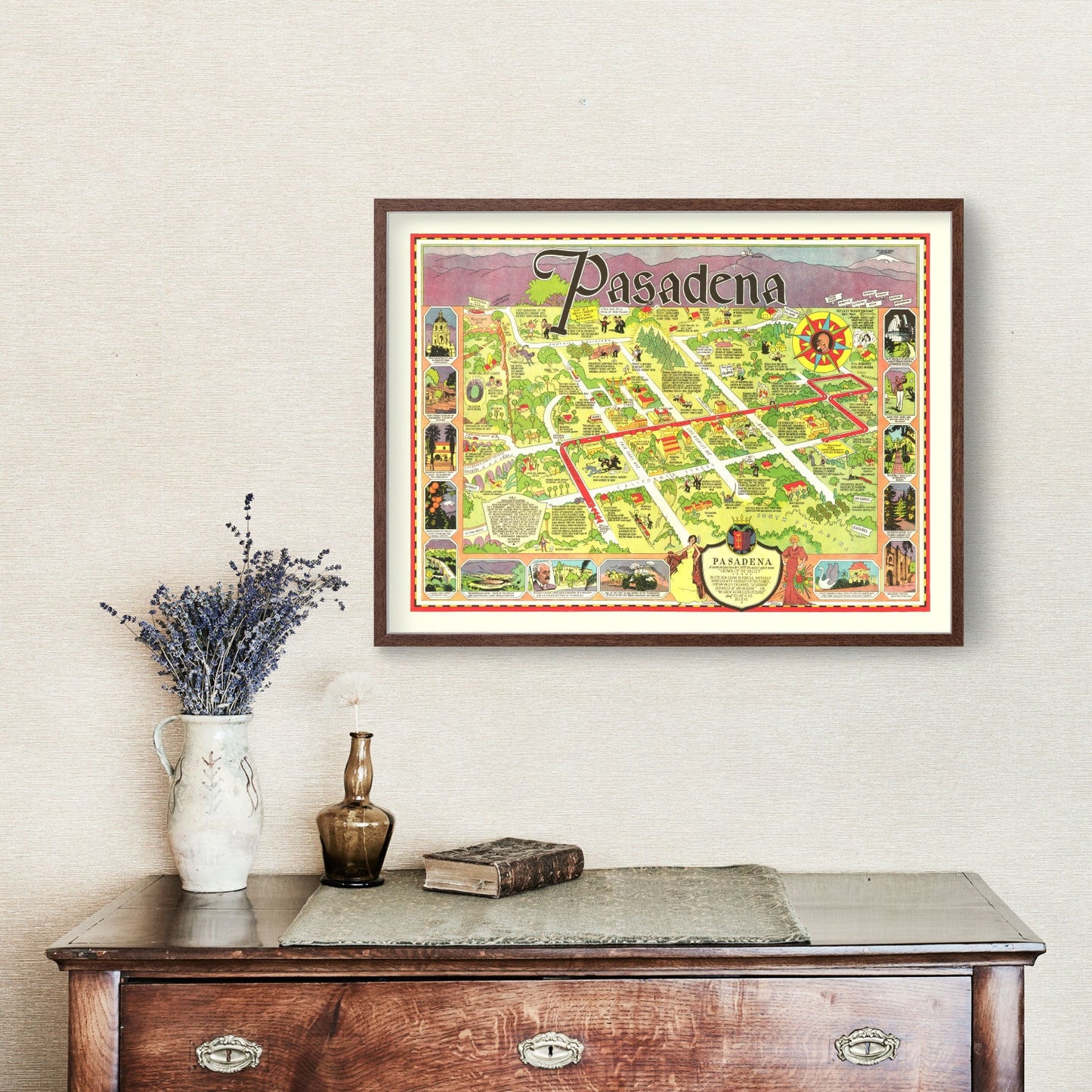 Vintage Map of Pasadena, California, 1933 II