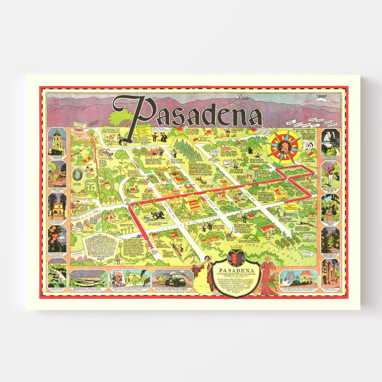 Vintage Map of Pasadena, California, 1933 II