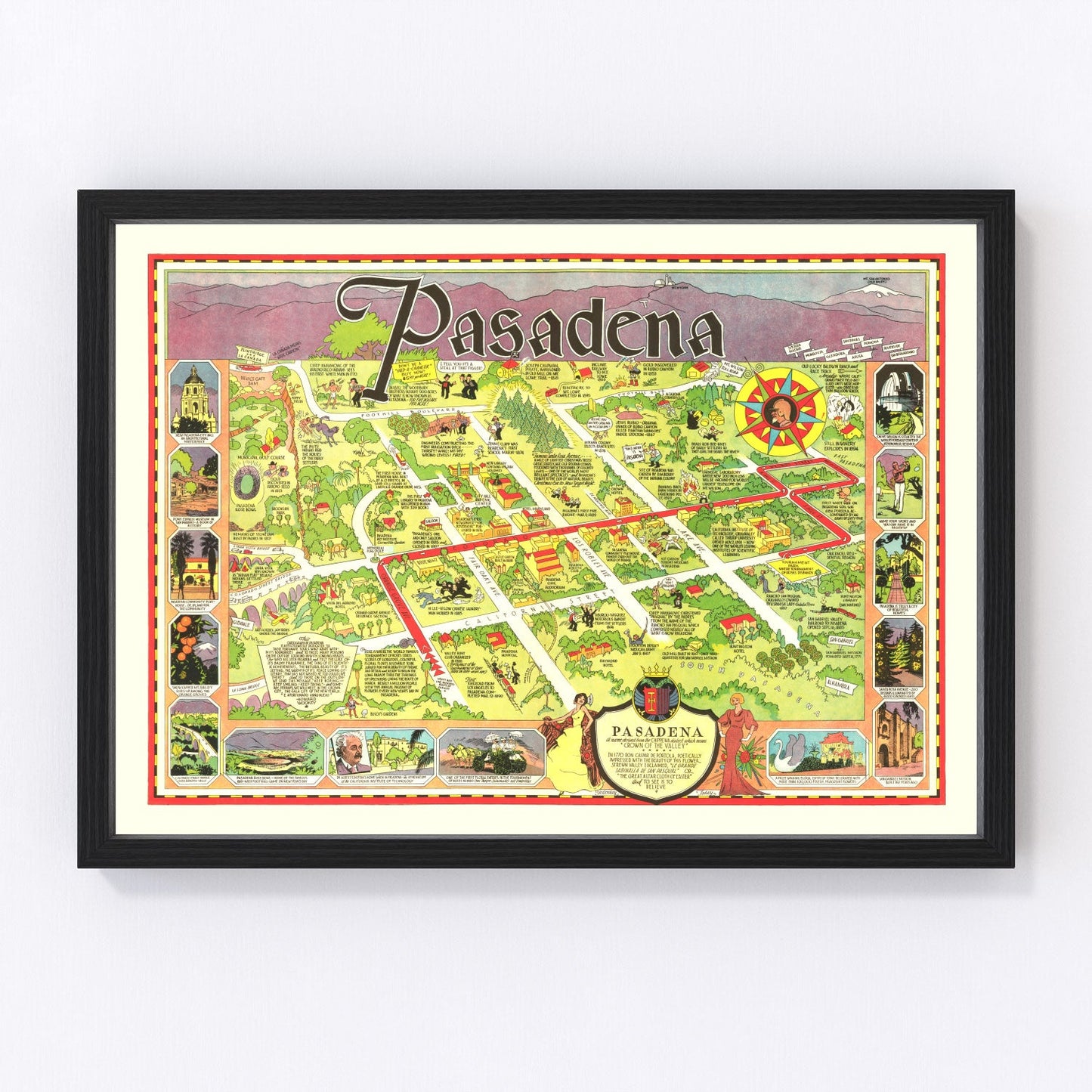 Vintage map of Pasadena, California, 1933
