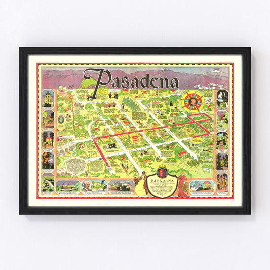 Vintage map of Pasadena, California, 1933