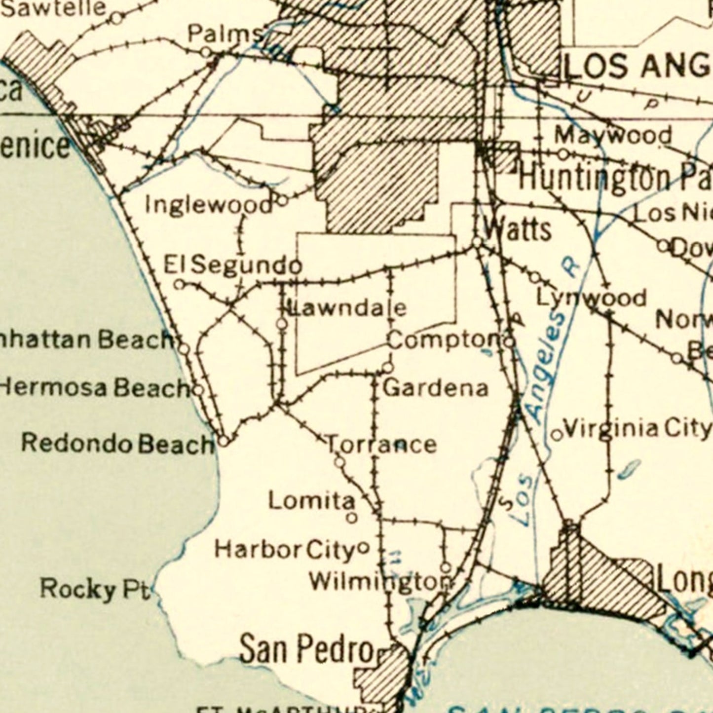 Vintage Map of Pasadena, California, 1935