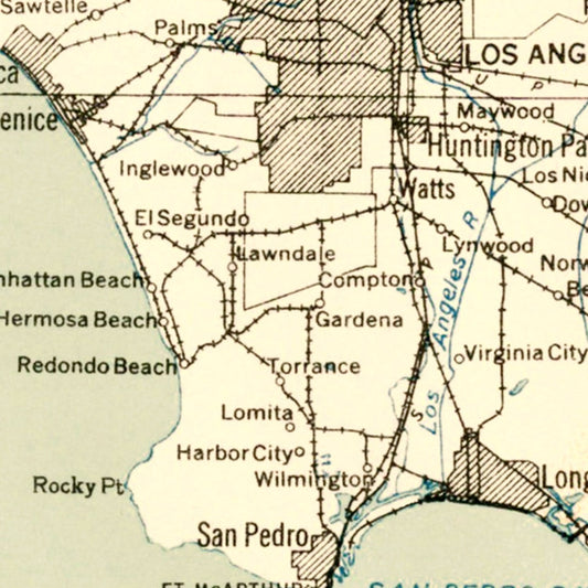 Vintage Map of Pasadena, California, 1935