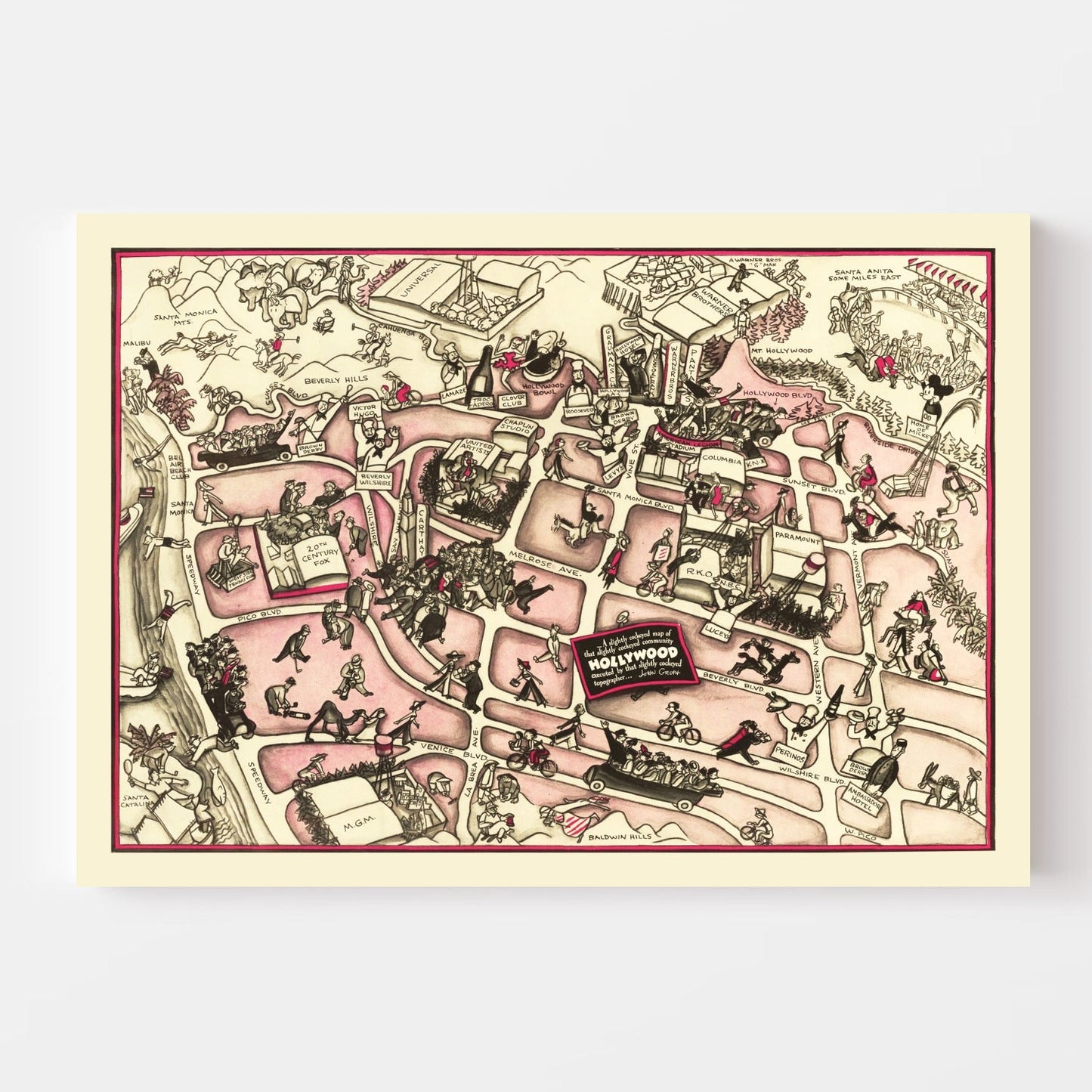 Vintage Map of Hollywood, Los Angeles County, California, 1937 (Golden Age)