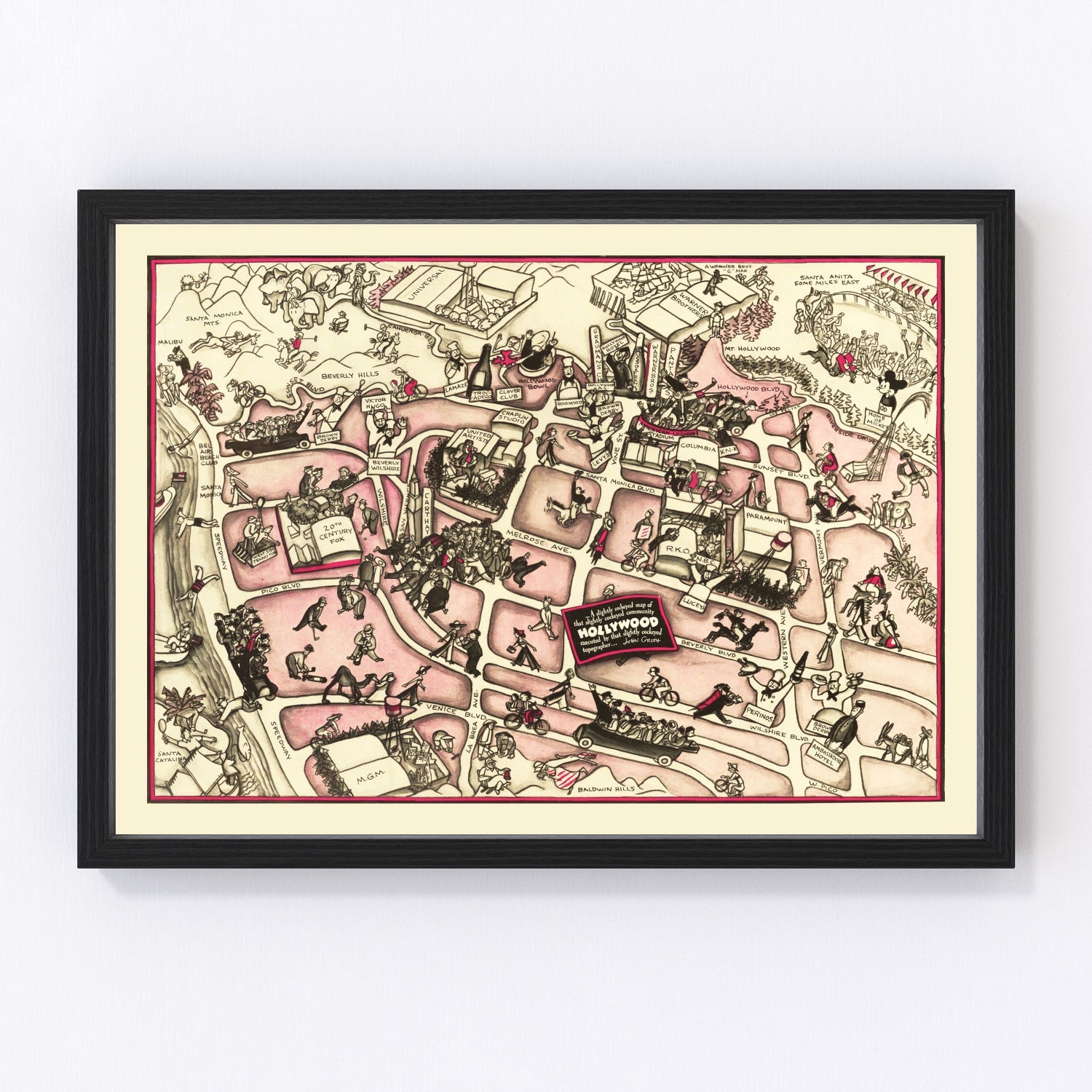 vintage map of Hollywood, California, 1937