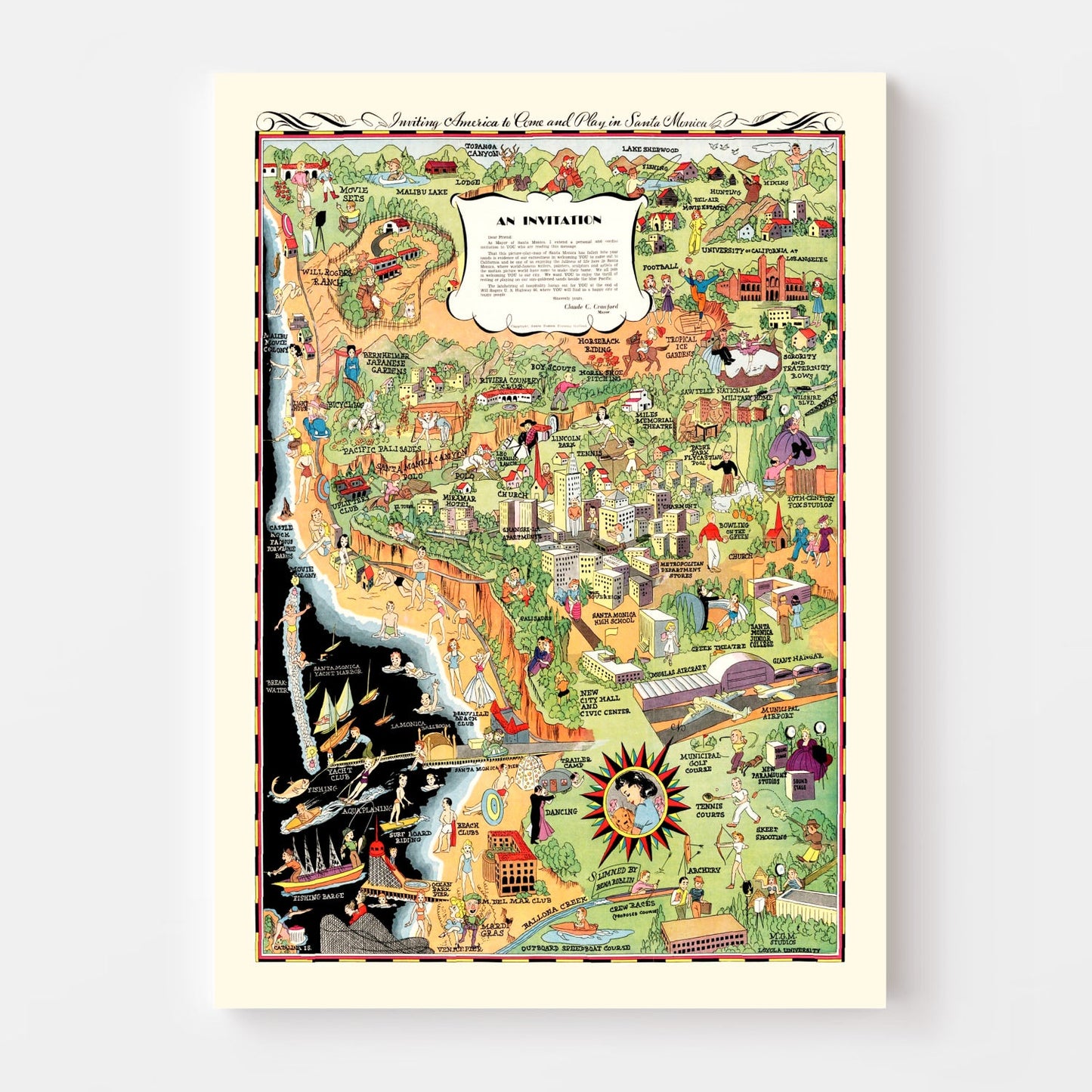 Vintage Map of Santa Monica, California, 1940