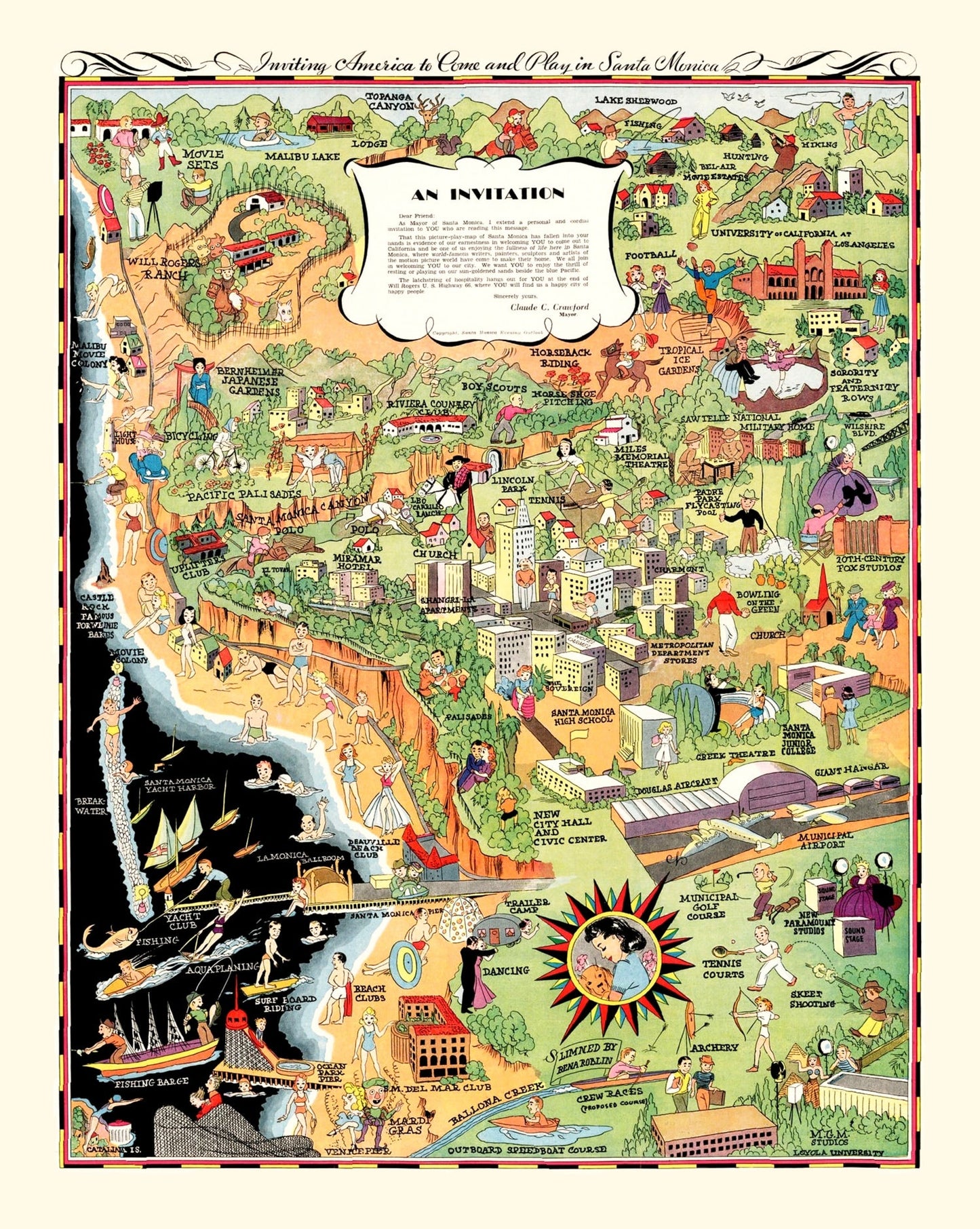 Vintage Map of Santa Monica, California, 1940