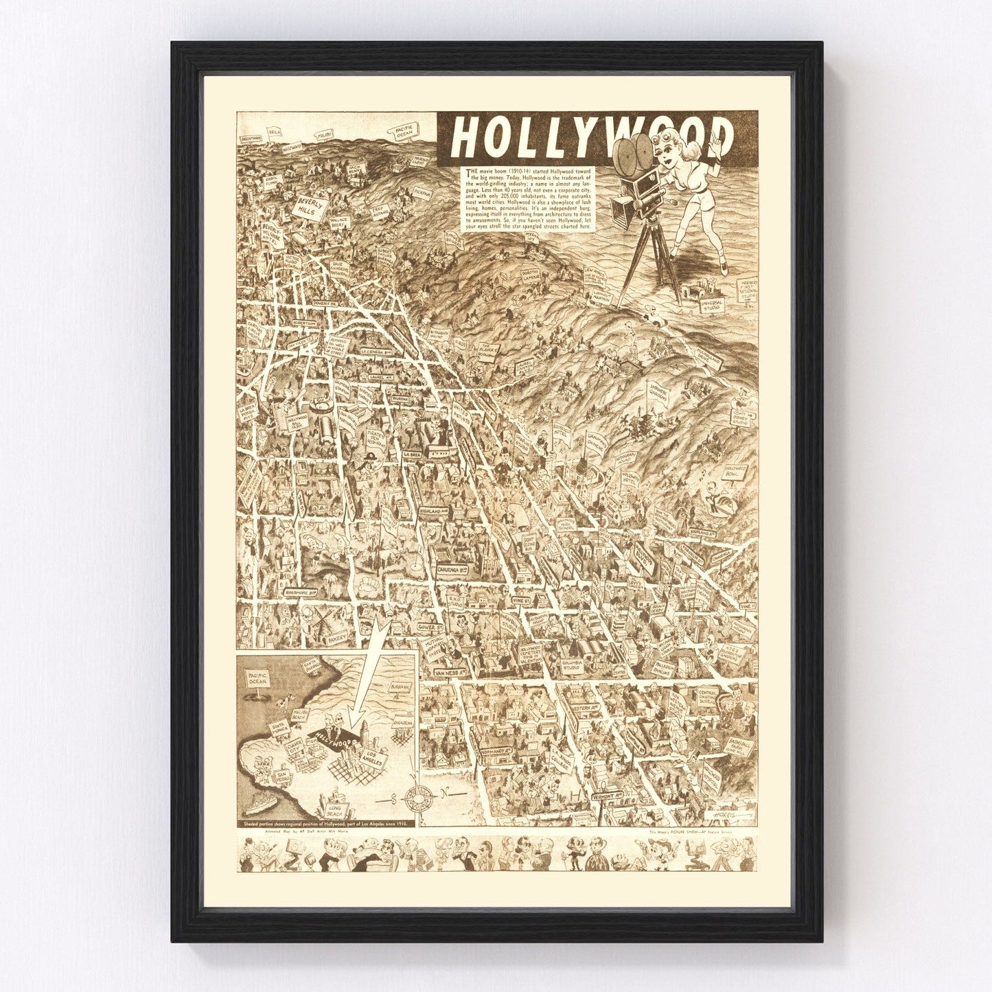 vintage map of Hollywood, California, 1940