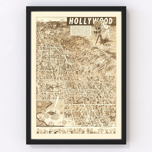 vintage map of Hollywood, California, 1940