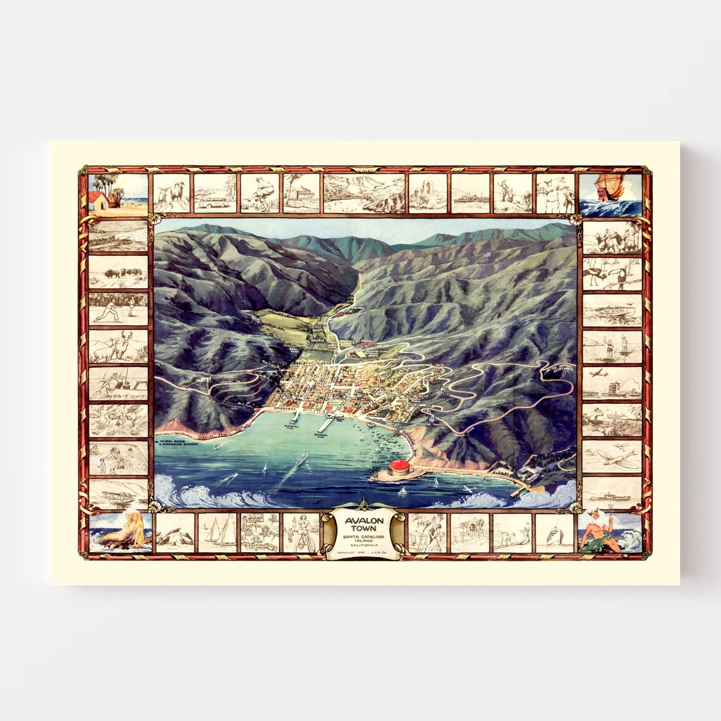 Vintage Map of Avalon and Santa Catalina Island, 1948