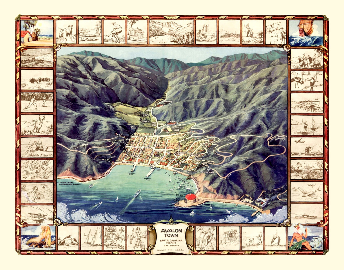 Vintage Map of Avalon and Santa Catalina Island, 1948