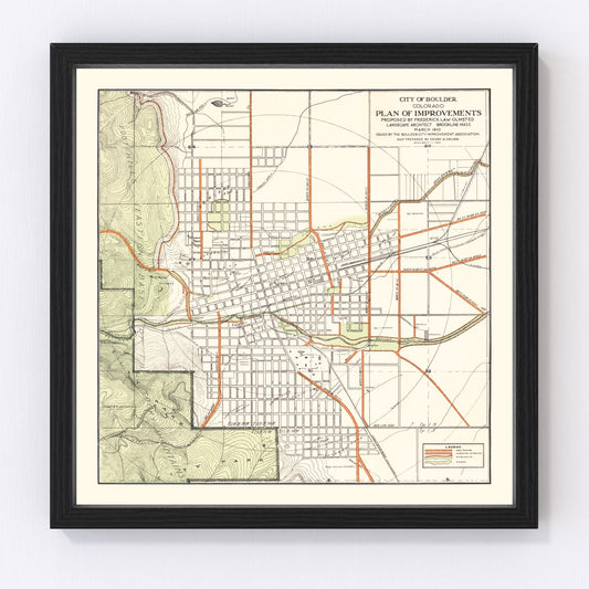 vintage map of Boulder, Colorado, 1910, restored print wall art