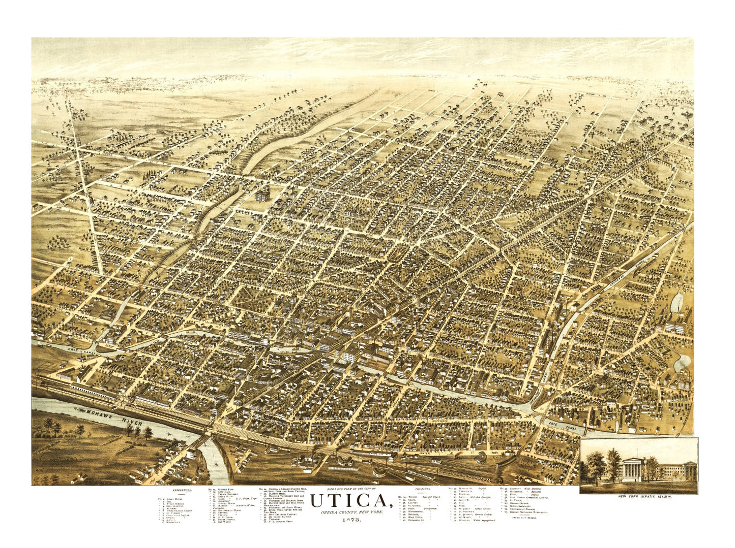Vintage Map of Utica, New York, 1873