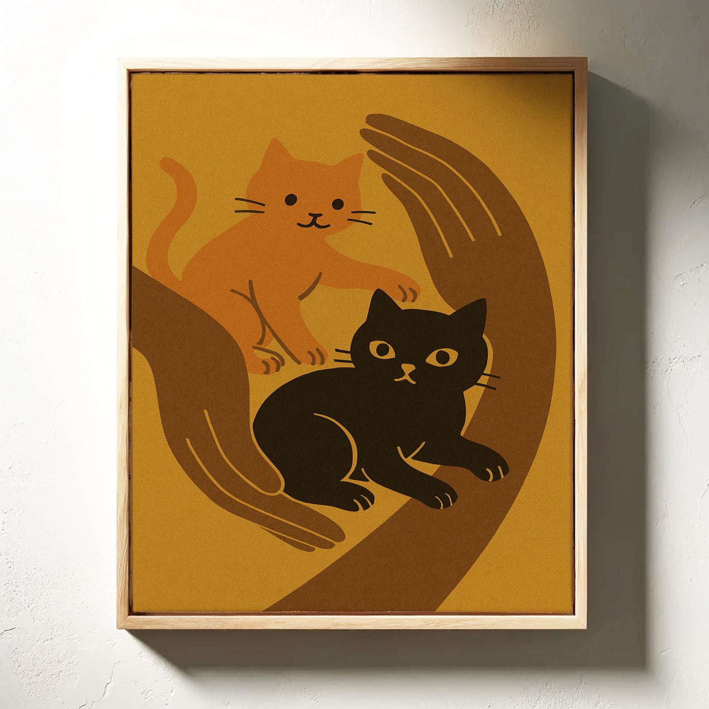 Two Cats Embrace Minimalist Cat Wall Art Print