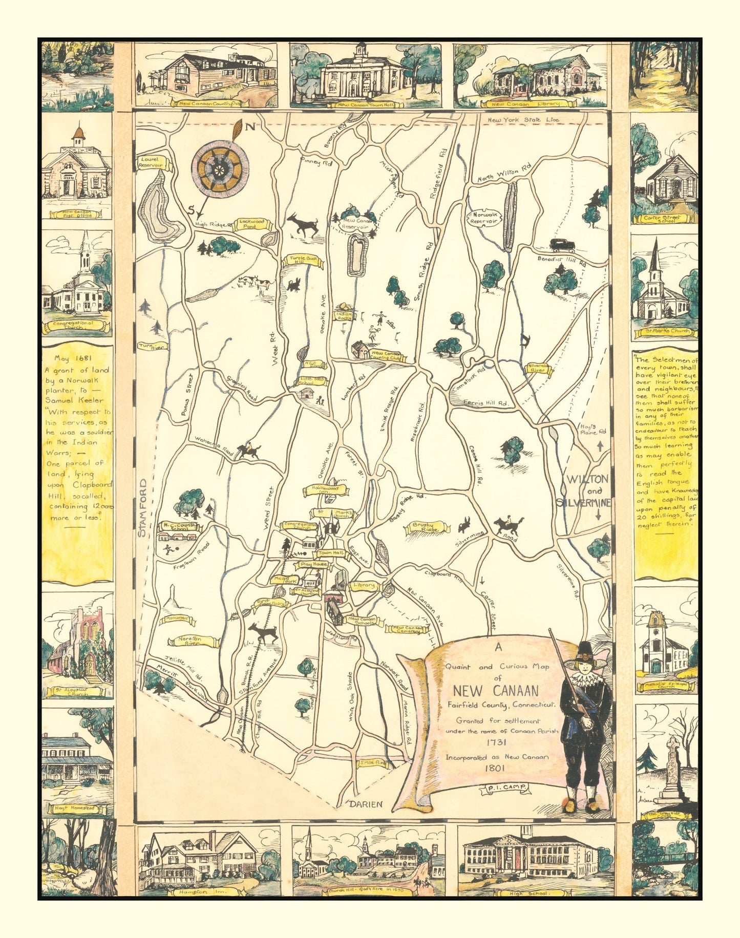 Vintage Map of New Canaan, Connecticut, 1930