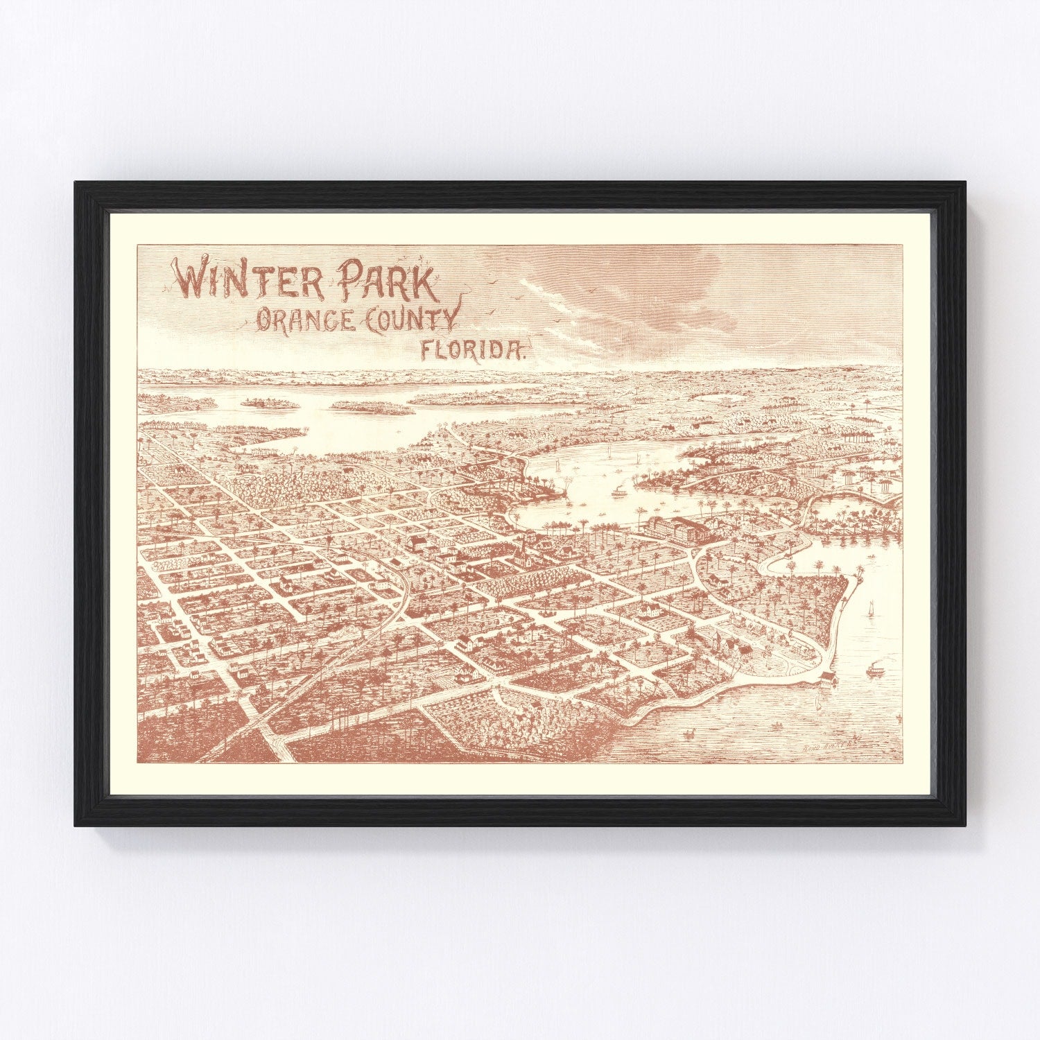 Vintage map of Winter Park, Florida, 1885, resort town restored