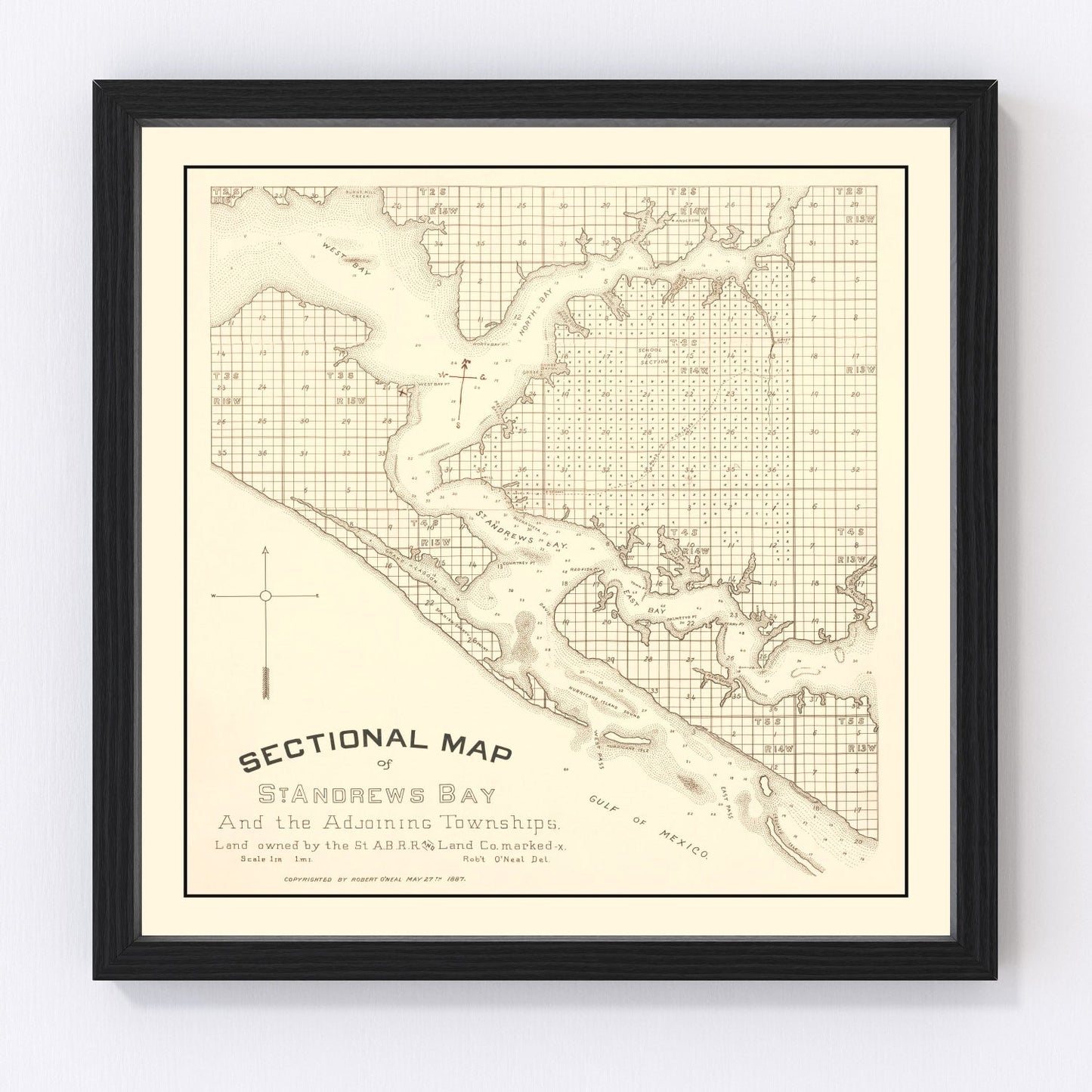 Vintage map of Panama City, Florida, 1887