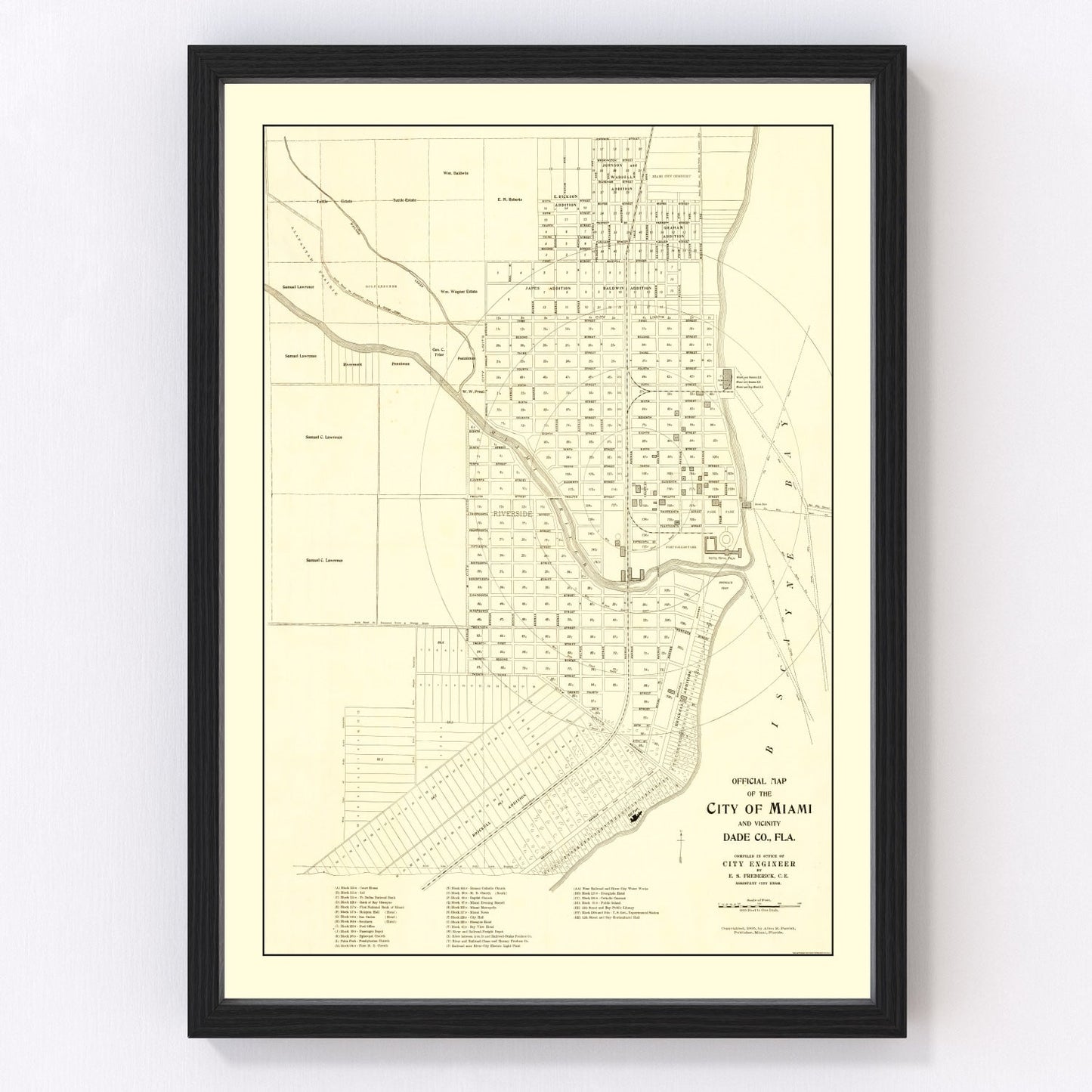 vintage map of Miami, Florida, 1905